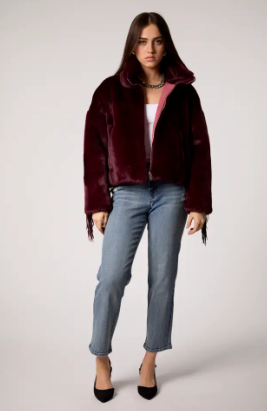 Midnight Merlot Faux Fur Fringe Jacket
