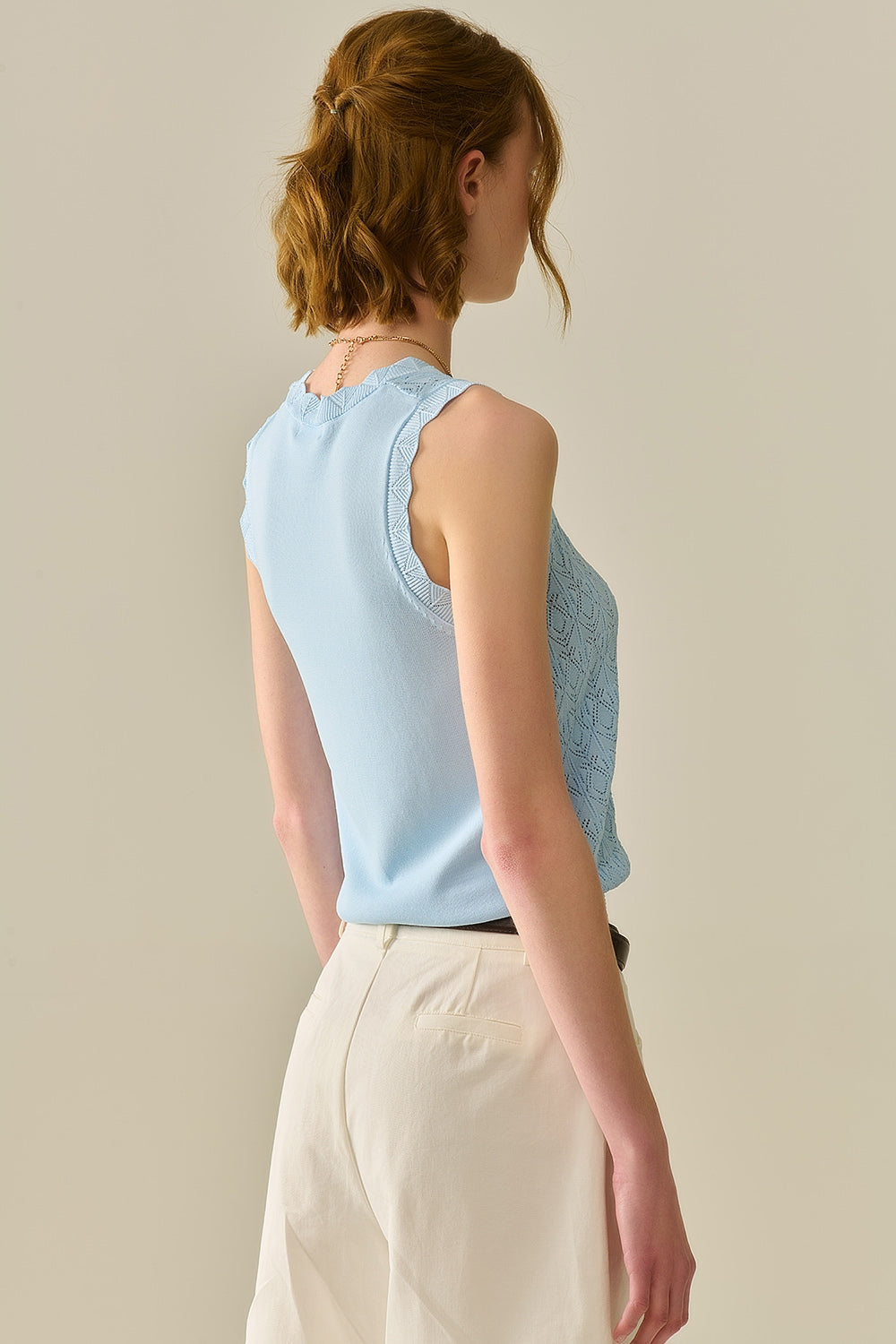 Pointelle Knit Vest – Baby Blue