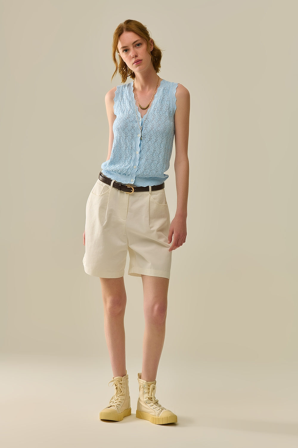 Pointelle Knit Vest – Baby Blue