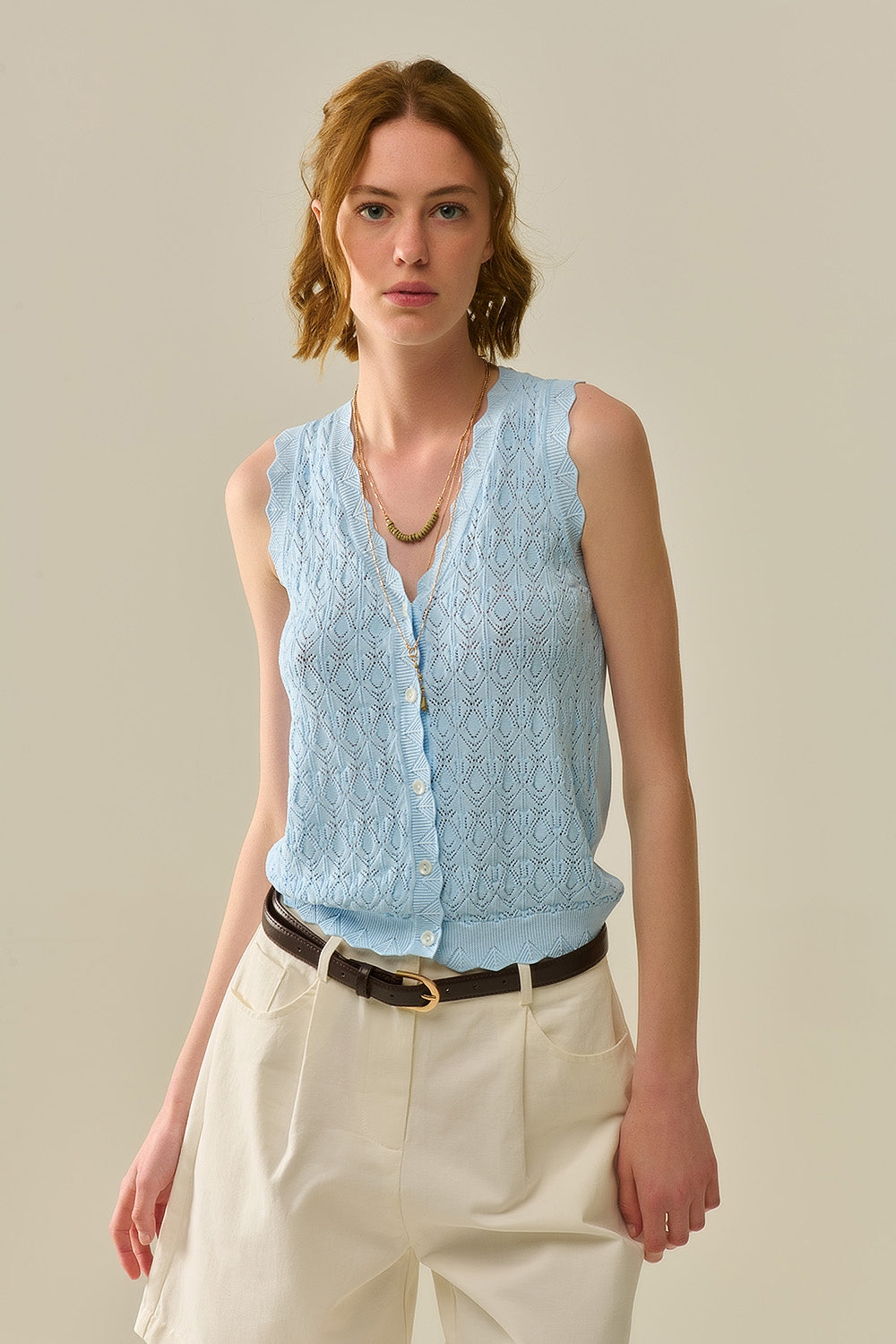 Pointelle Knit Vest – Baby Blue