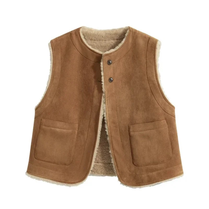 The Rhea Vest | Reversible Lambswool Patchwork Vest for Women