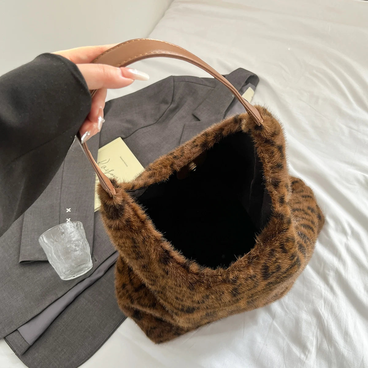 Faux Fur Leopard Shoulder Bag