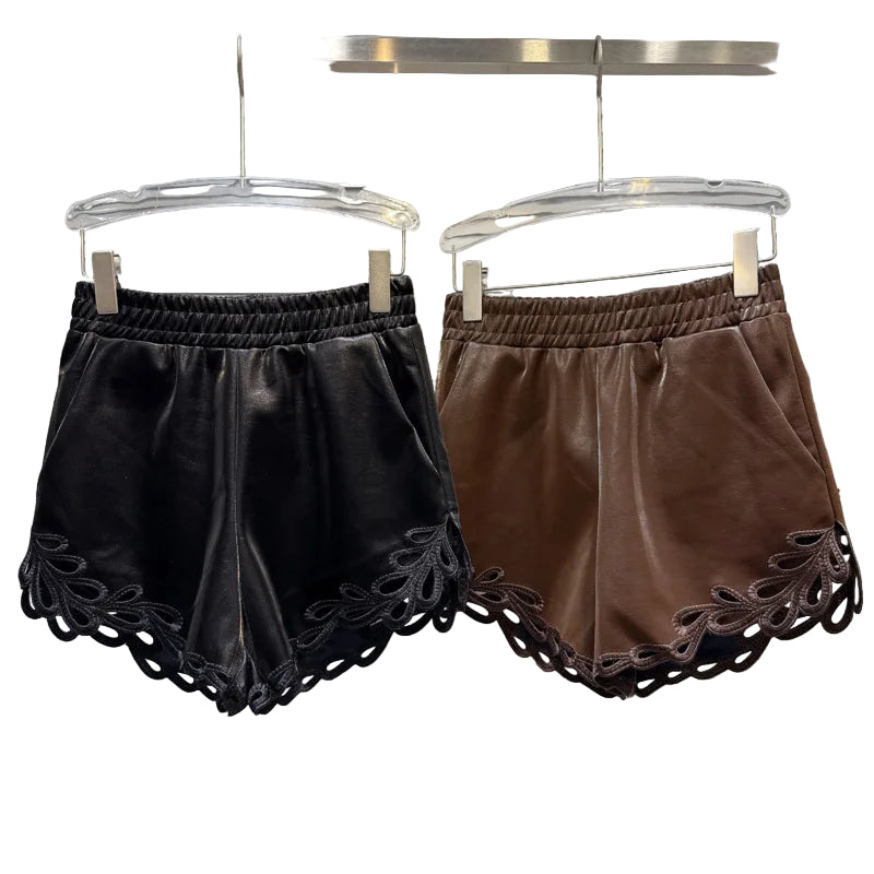 Laredo Lace-Trim Short |Lace High Waist Leather Shorts