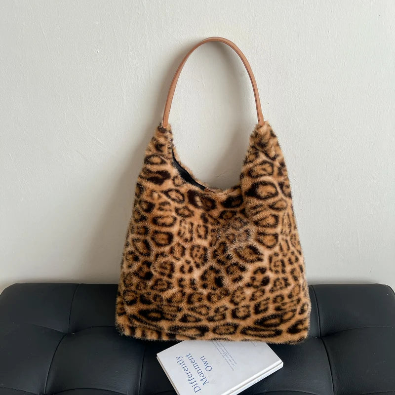 Faux Fur Leopard Shoulder Bag