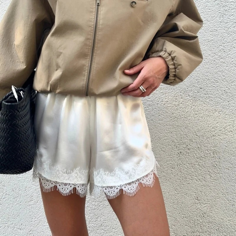 Satin Lace Trim Boxer Shorts