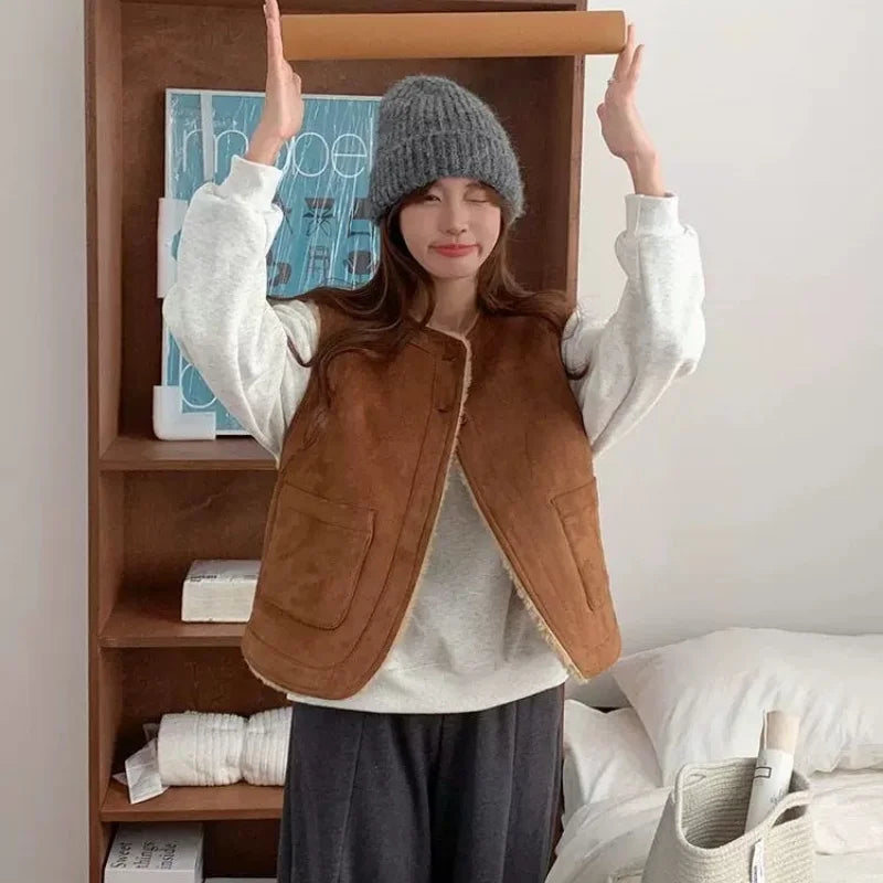 The Rhea Vest | Reversible Lambswool Patchwork Vest for Women