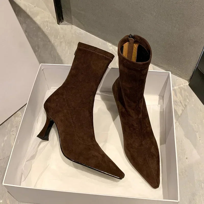 The Selene Boot | Brown Suede Pointed Toe Ankle Boots