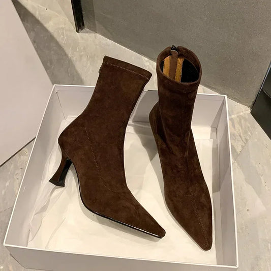 The Selene Boot | Brown Suede Pointed Toe Ankle Boots