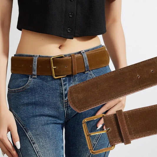 Suede Leather Wide Belt
