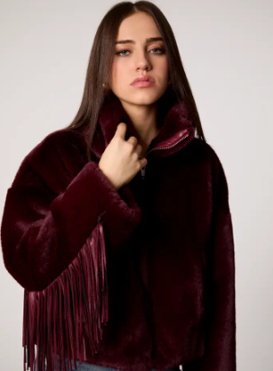 Midnight Merlot Faux Fur Fringe Jacket