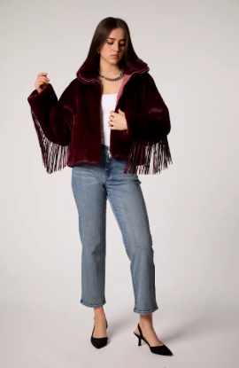 Midnight Merlot Faux Fur Fringe Jacket