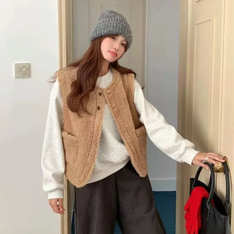 The Rhea Vest | Reversible Lambswool Patchwork Vest for Women