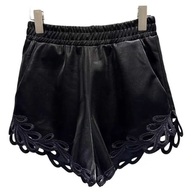 Laredo Lace-Trim Short |Lace High Waist Leather Shorts