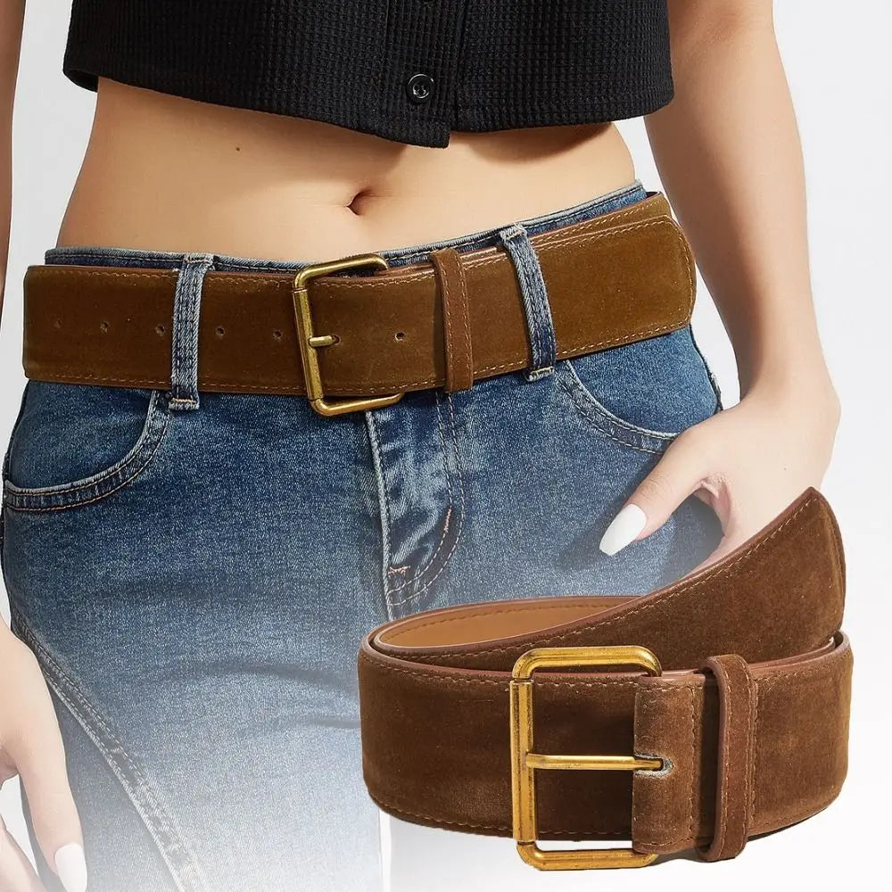 Suede Leather Wide Belt