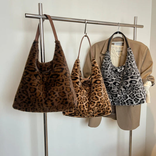 Faux Fur Leopard Shoulder Bag