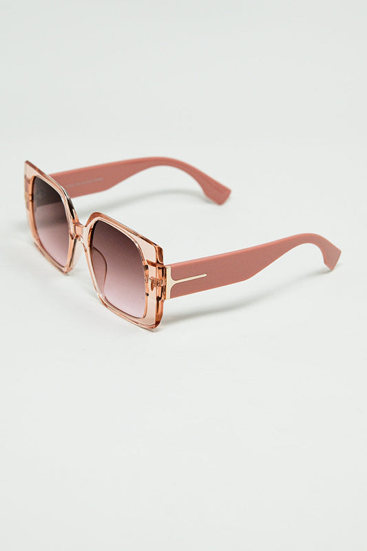 Pink Square Sunglasses With Gold Detail on the Side