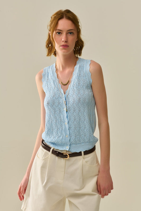 Pointelle Knit Vest – Baby Blue