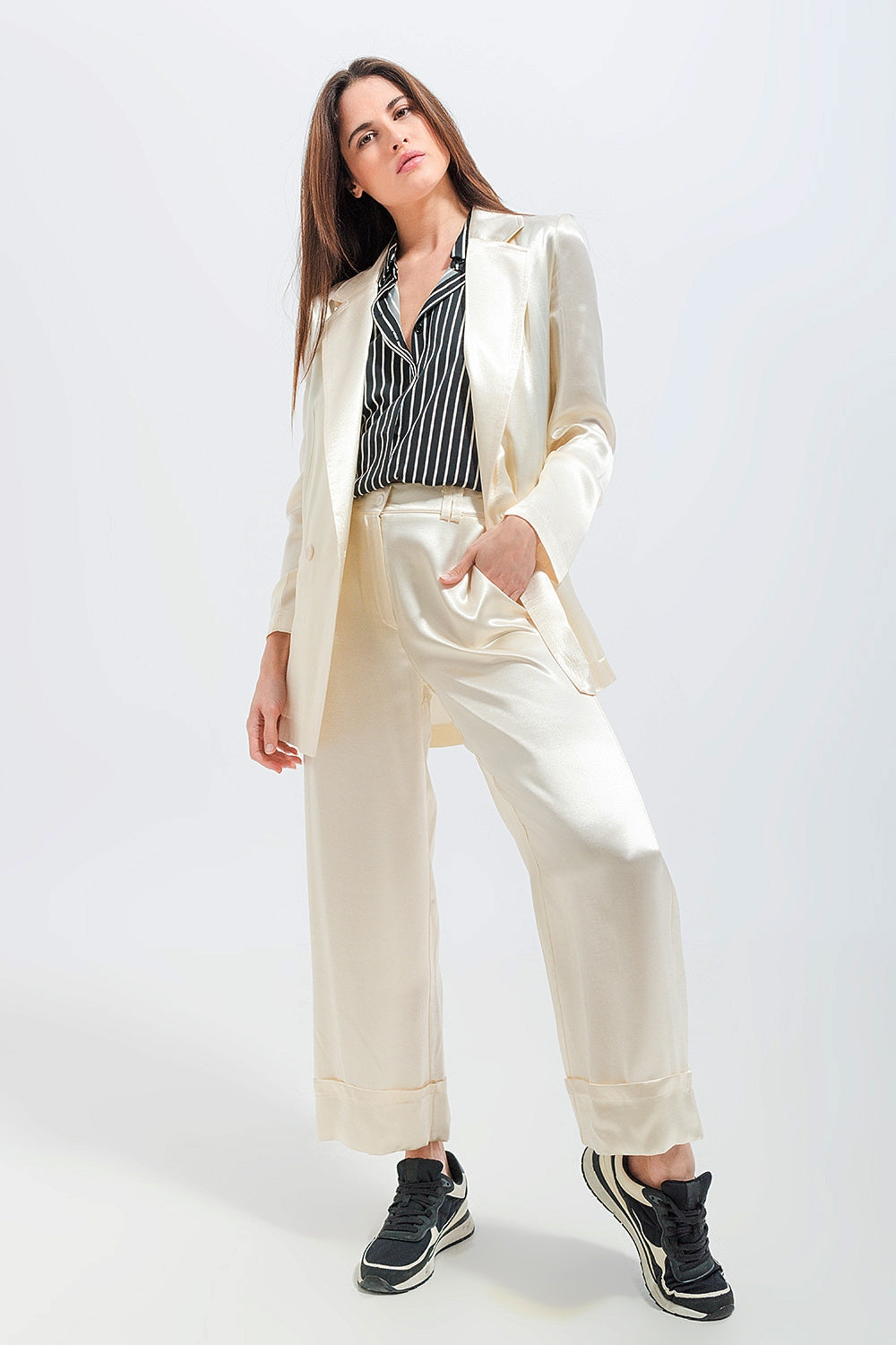 Margaux Satin Blazer in Cream