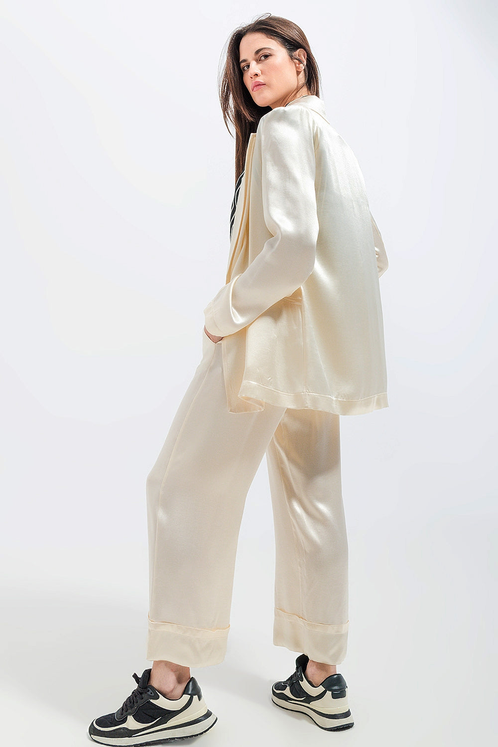 Margaux Satin Blazer in Cream