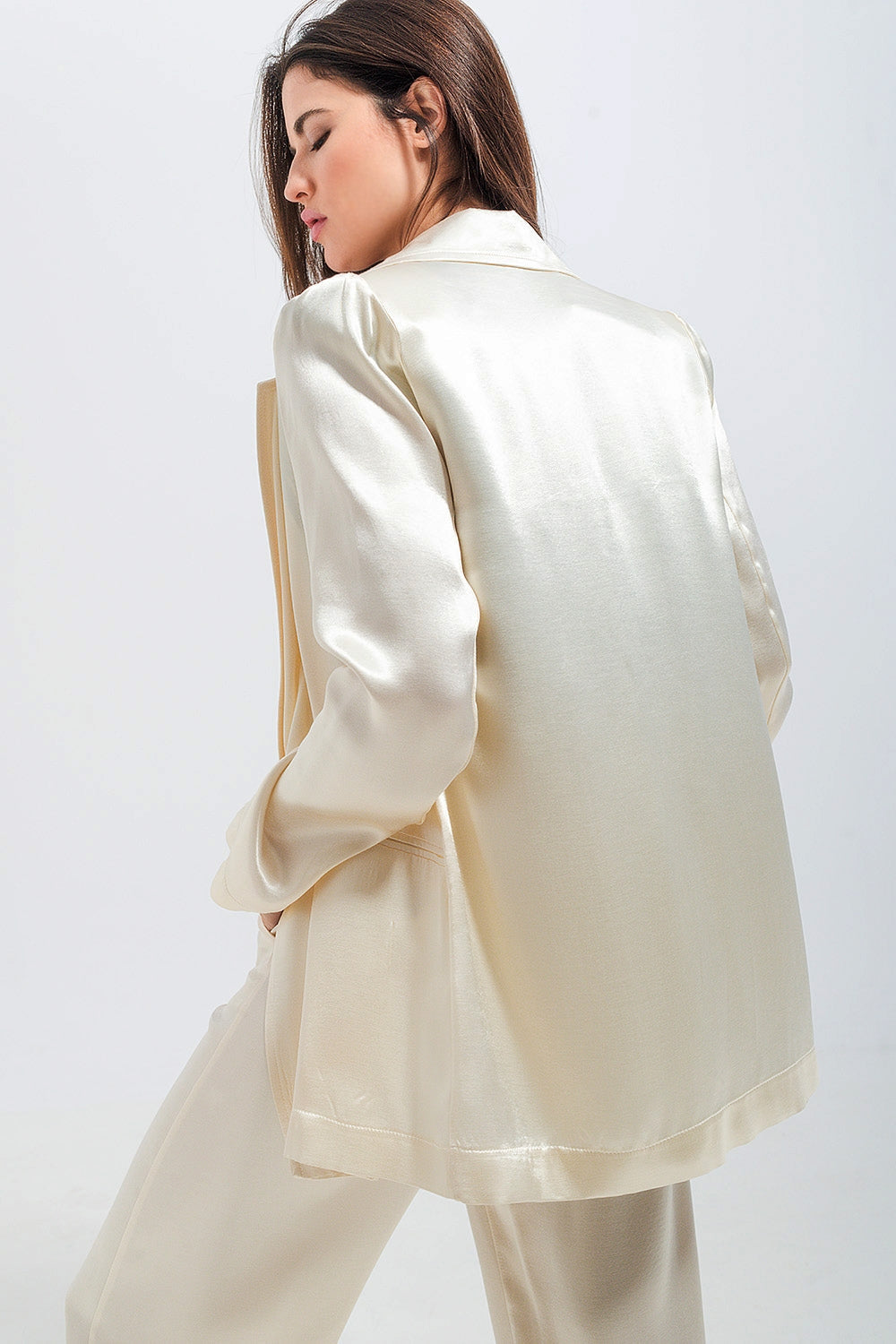Margaux Satin Blazer in Cream