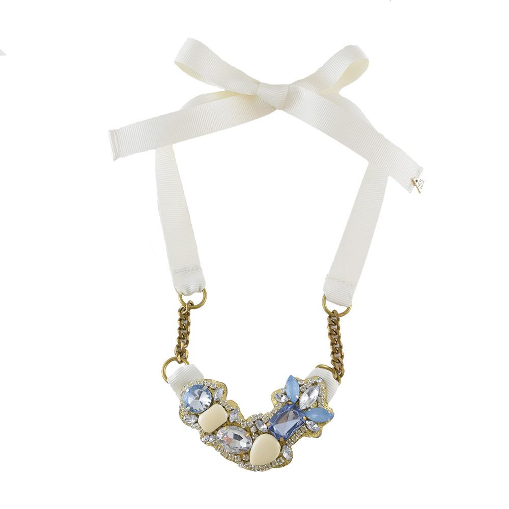 Blaine - Crystal Rhine Stone Embellished Ribbon Necklace
